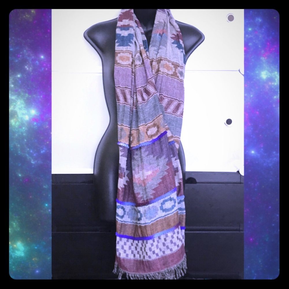 Tribal Print Scarf Wrap with Ombré Detail